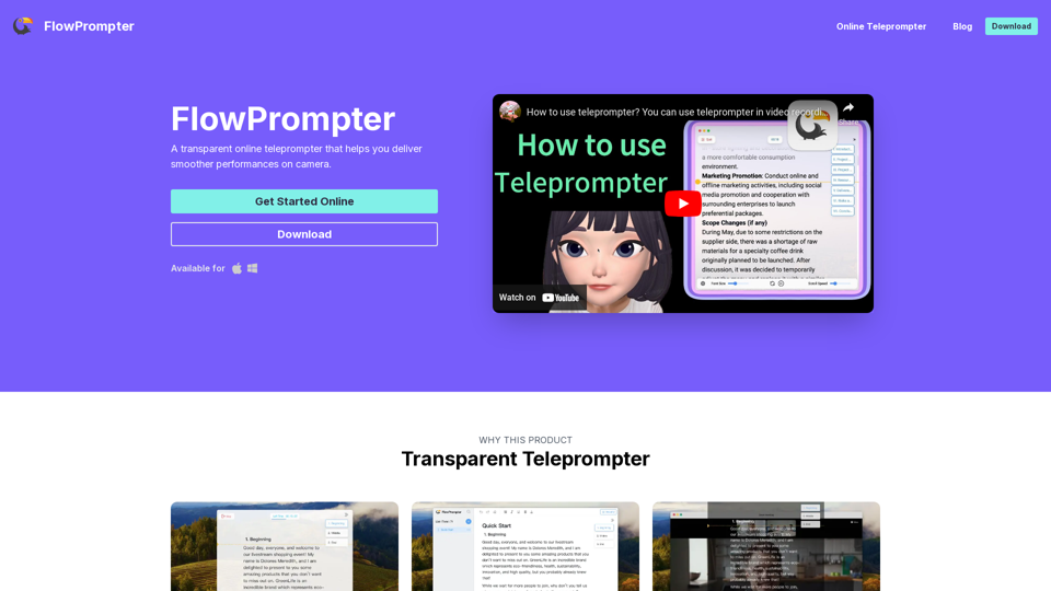 FlowPrompter: Online Transparent Teleprompter with AI