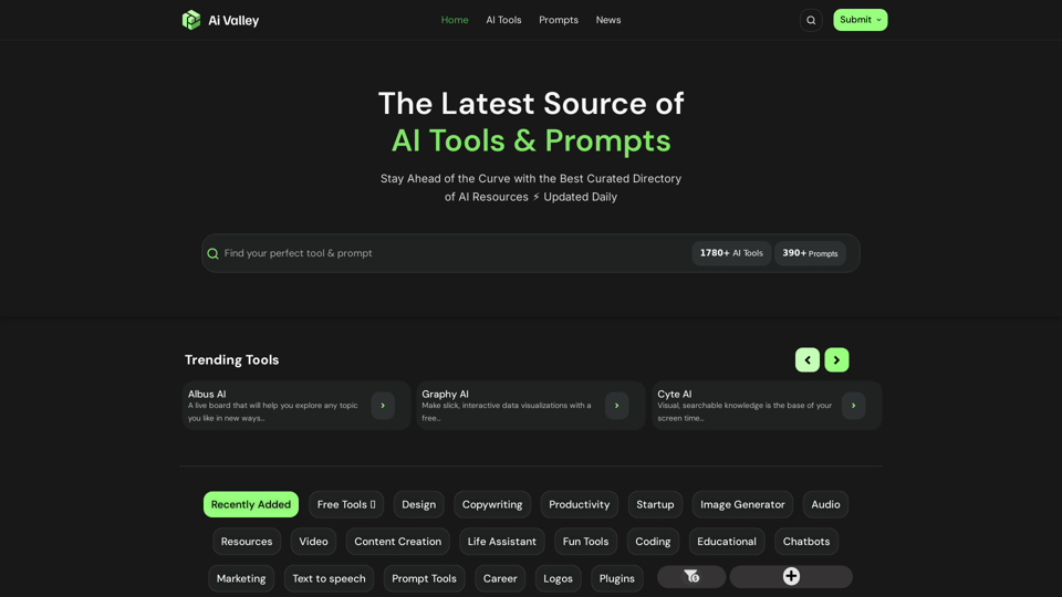 AI Valley | Discover The Newest AI Tools And Prompts For Any Use In Seconds