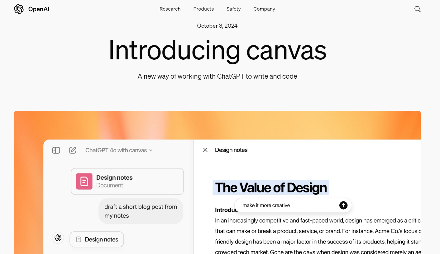 OpenAI Canvas: Introducing ChatGPT 4o with Canvas