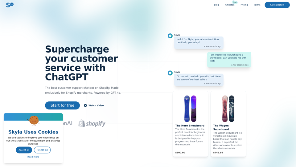 Shopify AI Customer Service by Skyla | ChatGPT Powered