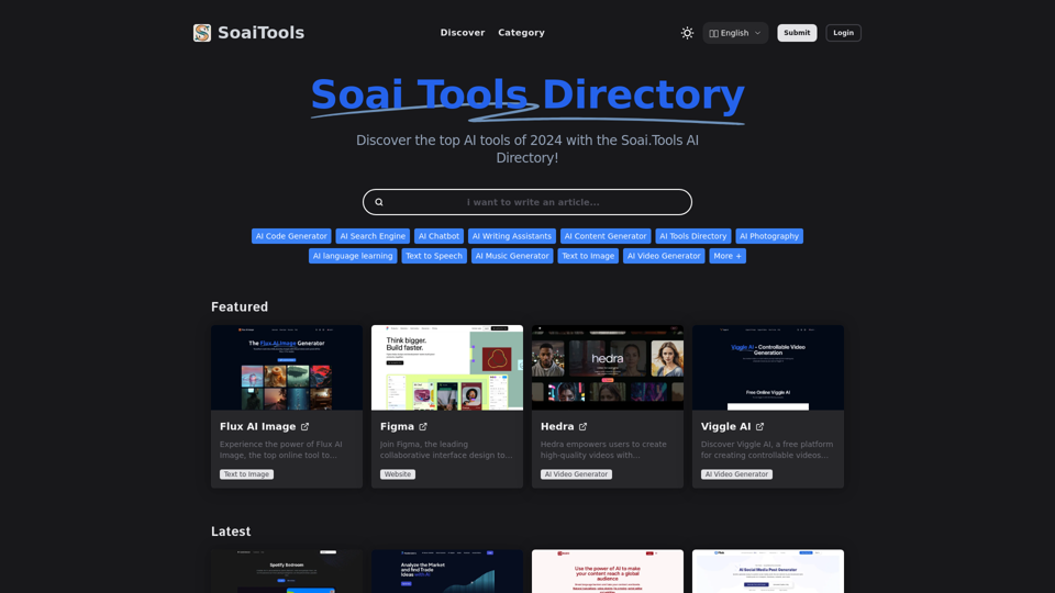 SoAI.tools: Latest List of Popular AI Tools in 2024