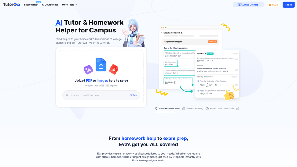 TutorEva.com: AI Homework Helper & College Tutor